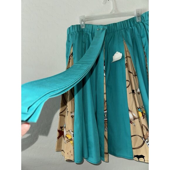 VTG square dance Circle‎ Skirt Native American Theme Inlaid Panel with Belt M - Picture 2 of 7